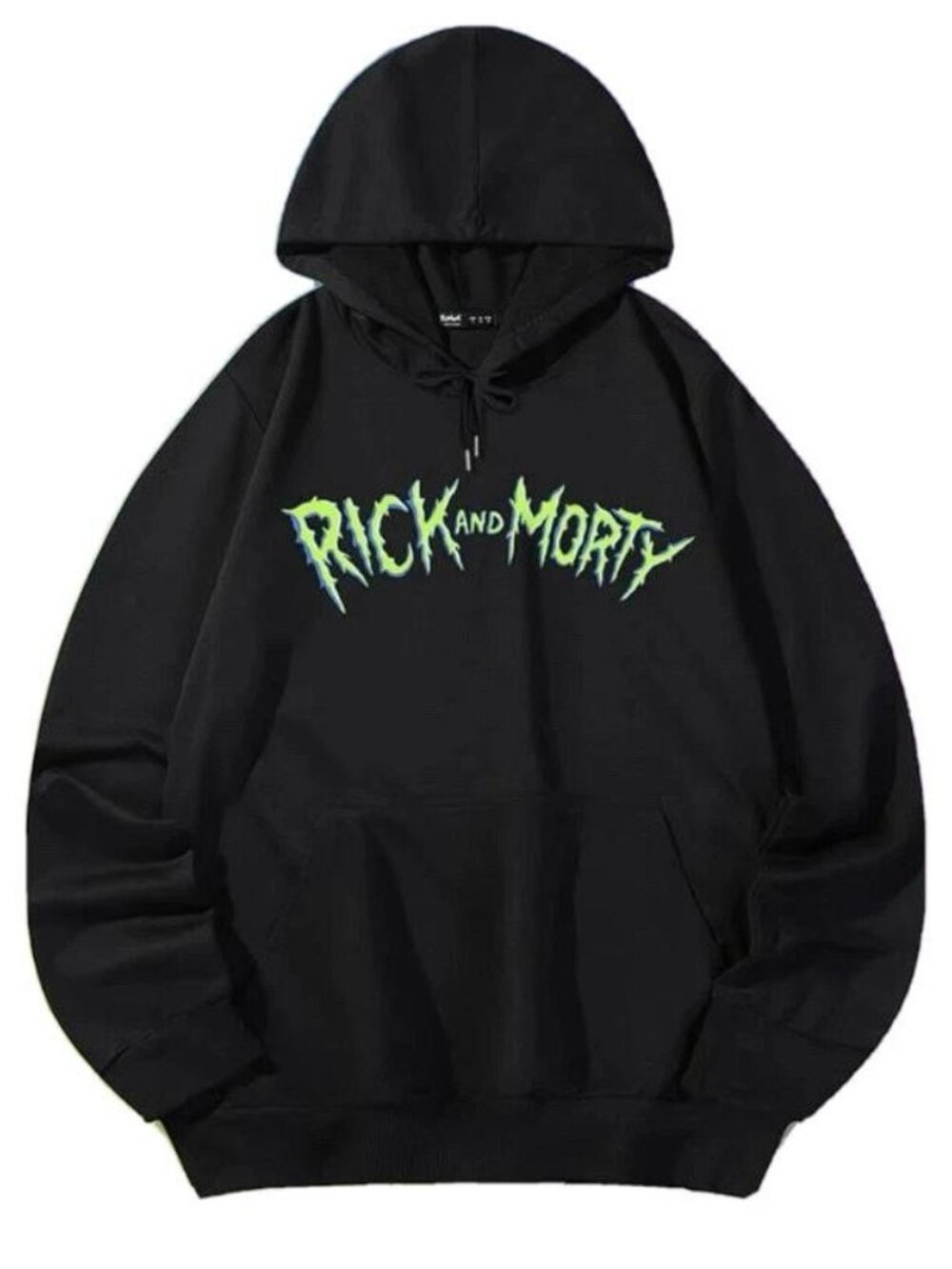 ROMWE Men's Rick and Morty Letter Graphic Drawstring Hoodie Size XL in Black